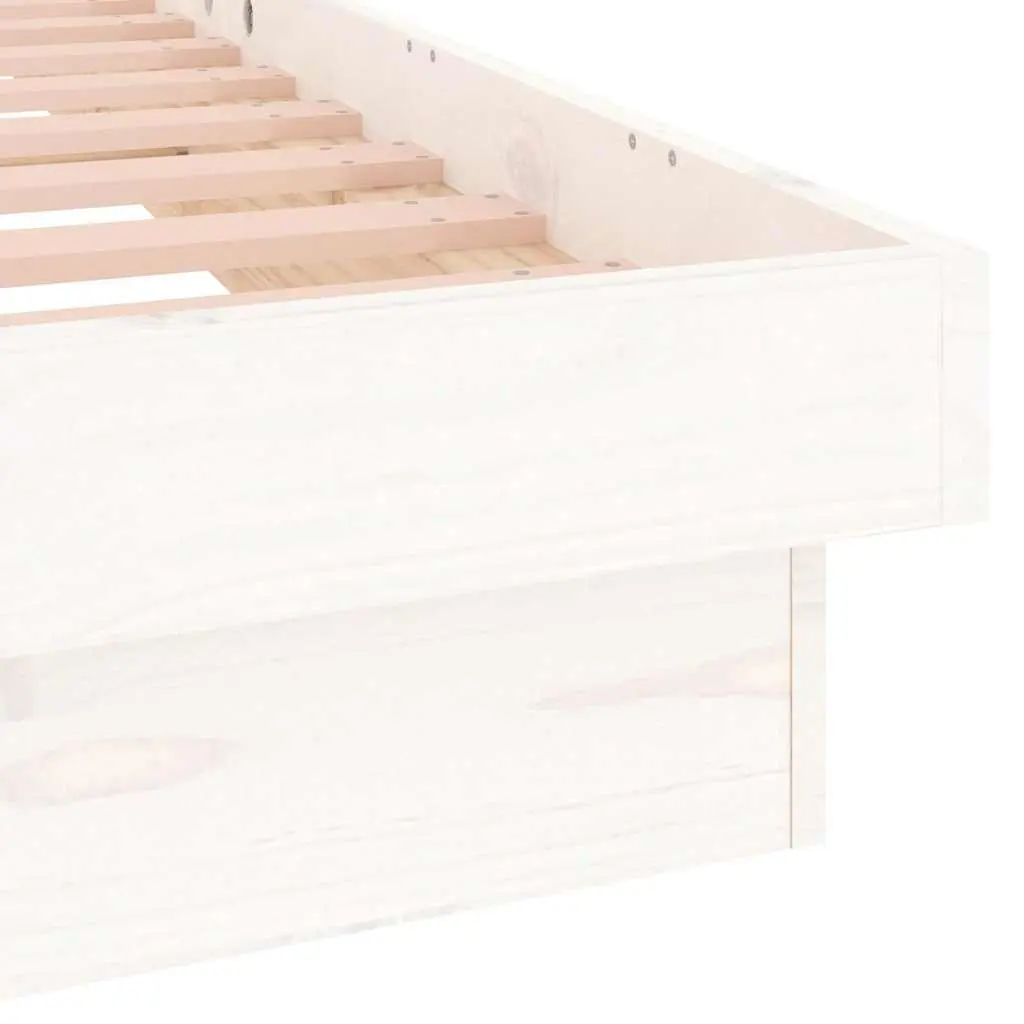 Bed Frame White 135x190 cm Solid Pine Wood Slatted with Colourful LED Lights