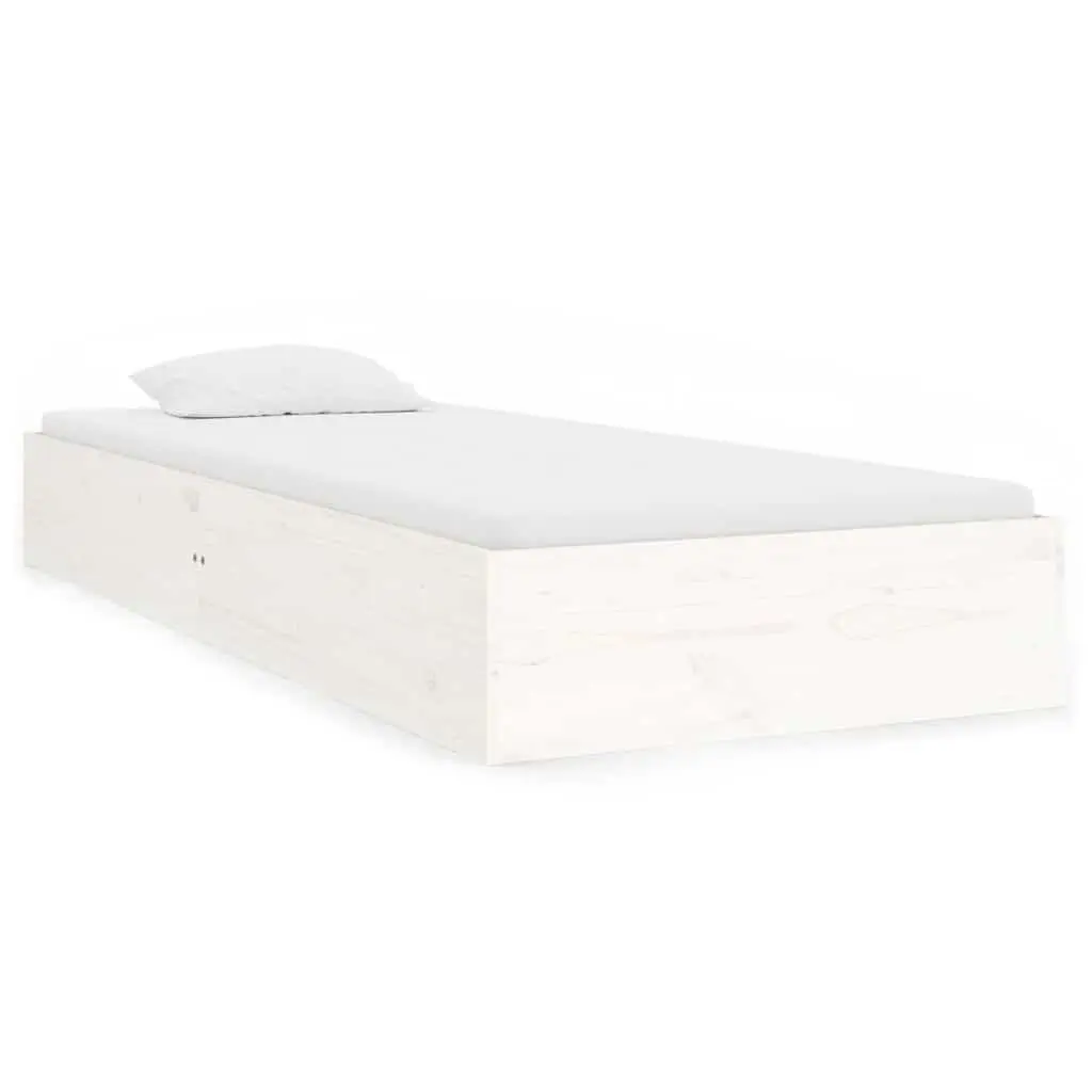 Single Bed Frame 90x190 cm White Solid Pine Wood Slatted Base Modern Bedroom