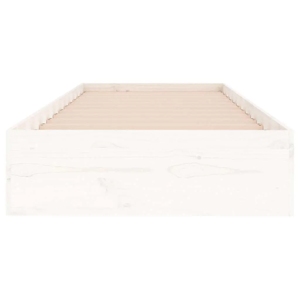 Single Bed Frame 90x190 cm White Solid Pine Wood Slatted Base Modern Bedroom