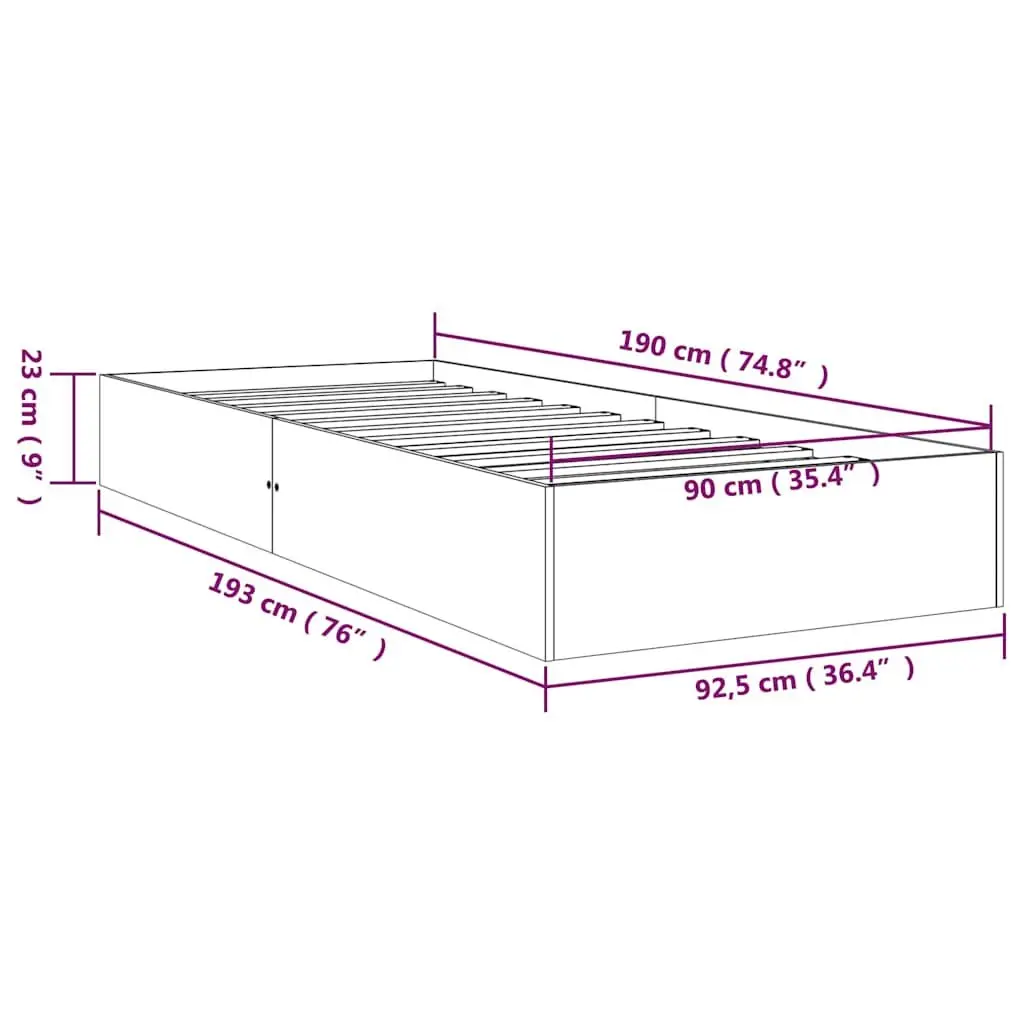 Single Bed Frame 90x190 cm White Solid Pine Wood Slatted Base Modern Bedroom