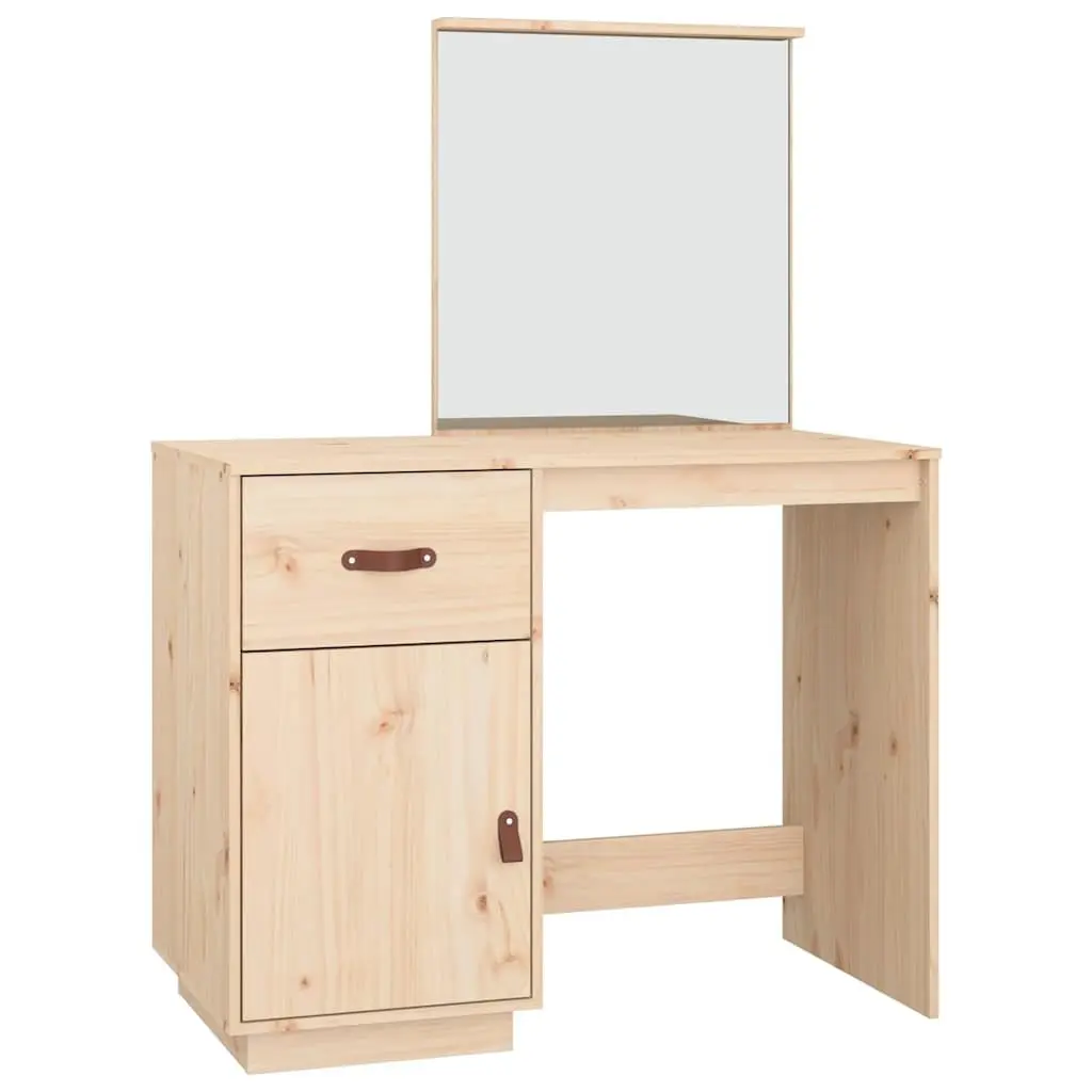 Dressing Table Brown 95x50x134 cm Solid Pine Wood Vanity with Mirror Drawer Storage