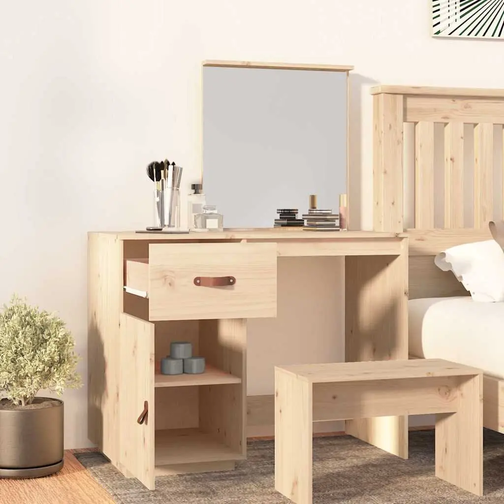 Dressing Table Brown 95x50x134 cm Solid Pine Wood Vanity with Mirror Drawer Storage