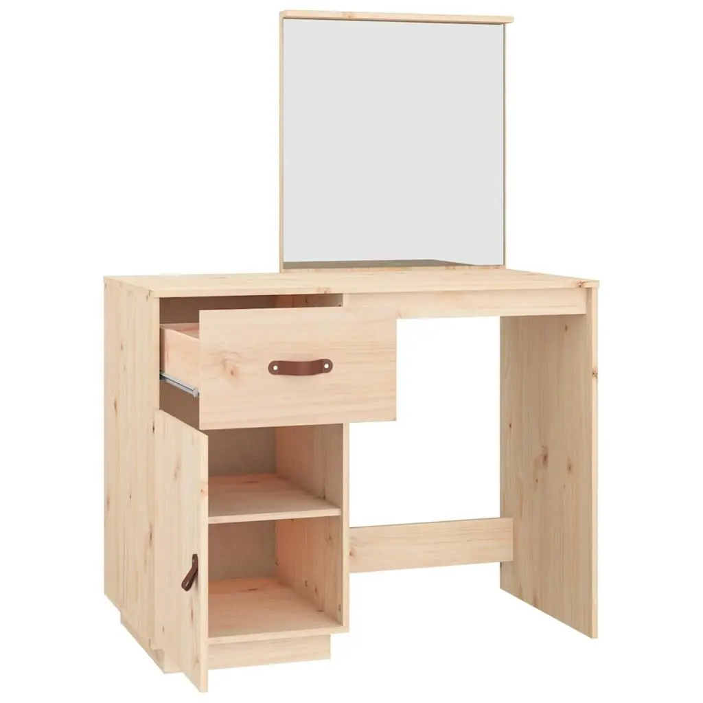 Dressing Table Brown 95x50x134 cm Solid Pine Wood Vanity with Mirror Drawer Storage