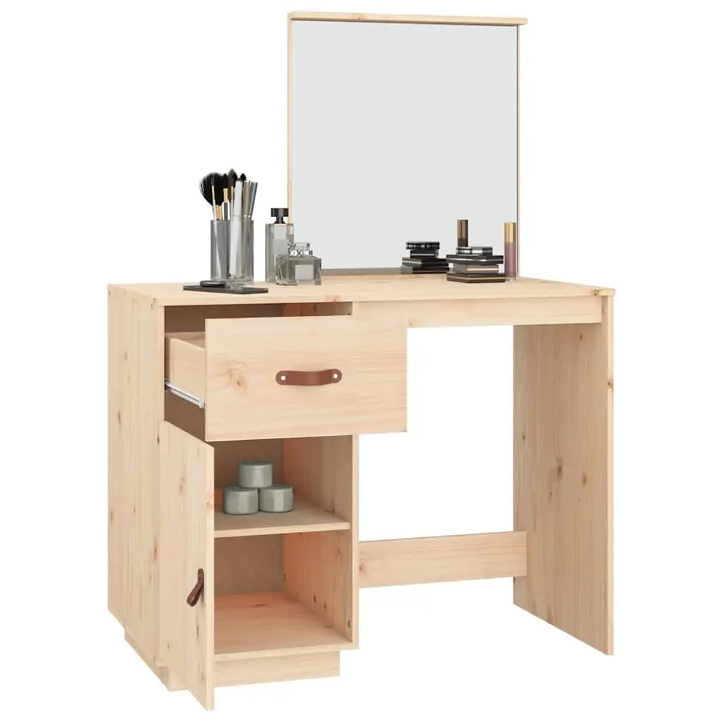 Dressing Table Brown 95x50x134 cm Solid Pine Wood Vanity with Mirror Drawer Storage