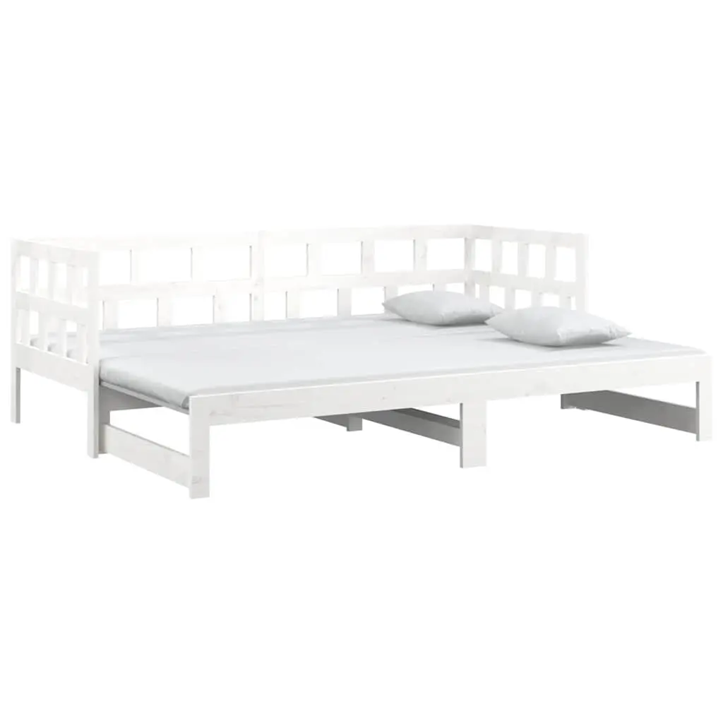Day Bed Frame White Solid Pine Wood Pull-out Sofa Bed 2x90x190cm