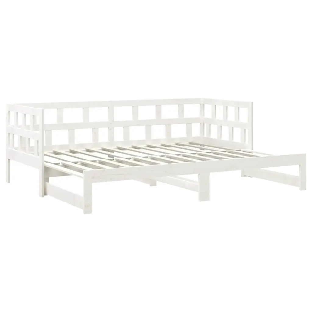 Day Bed Frame White Solid Pine Wood Pull-out Sofa Bed 2x90x190cm