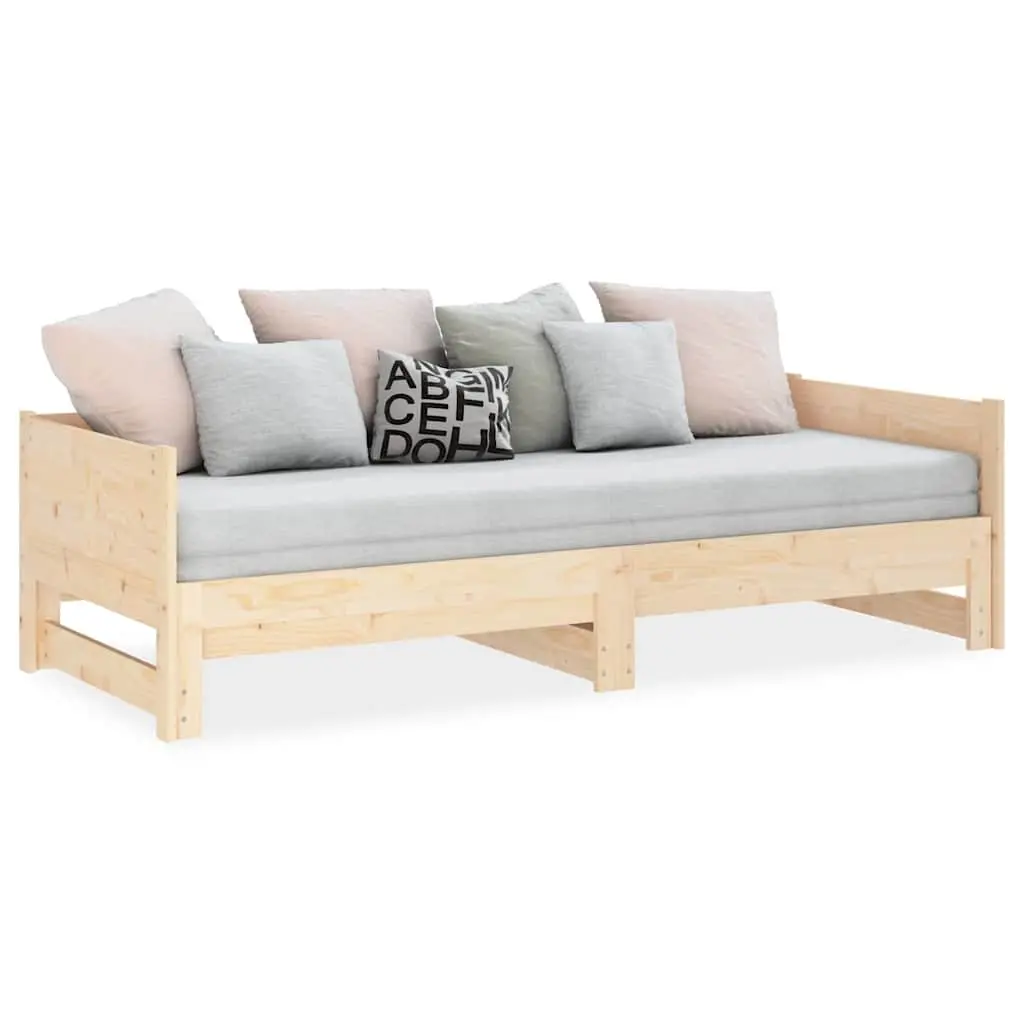 Pull-out Day Bed Solid Wood Pine Frame Sofa Convertible Guest Sleeping 90x190cm