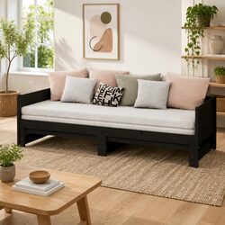 Pull-out Day Bed Sofa Bed Frame Wooden Convertible Guest Bed Black 90x190cm