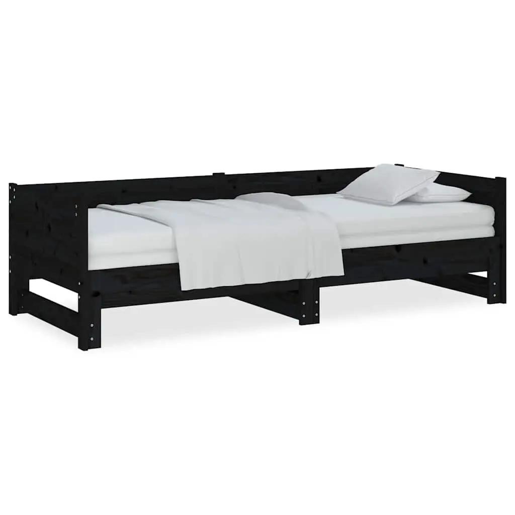 Pull-out Day Bed Sofa Bed Frame Wooden Convertible Guest Bed Black 90x190cm