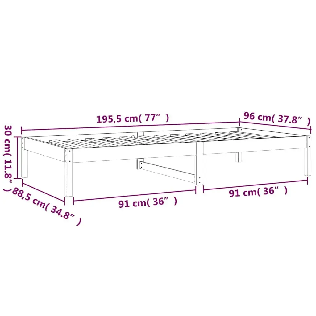 Day Bed Frame Brown 90x190 cm Solid Pine Wood Slatted Base with Under-bed Storage