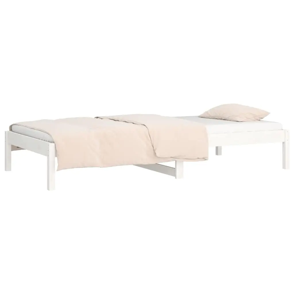 Day Bed Frame White 90x190cm Solid Pine Wood Sturdy Frame with Under-bed Storage