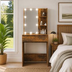 Compact Dressing Table with LED Mirror Features