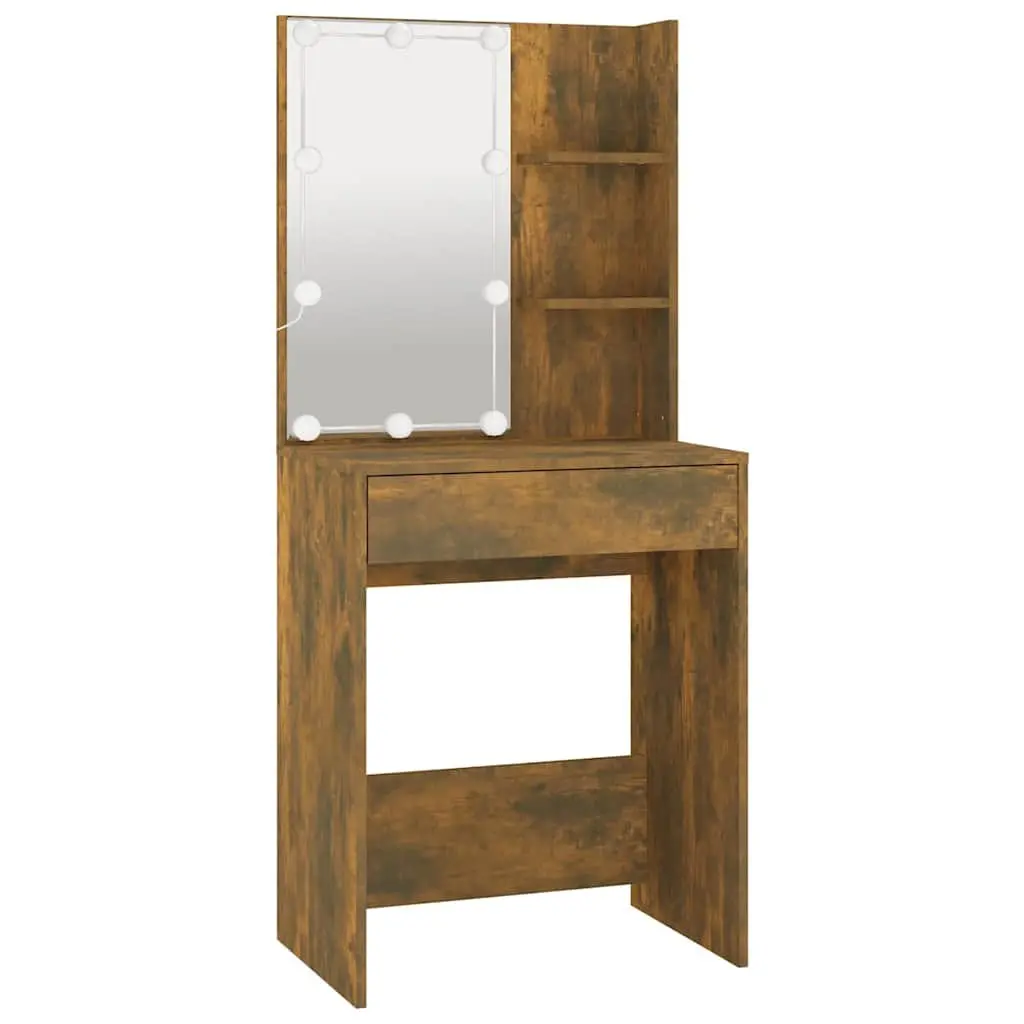 Dressing Table Smoked Oak 60W x 40D x 140H cm LED Mirror Storage Drawers