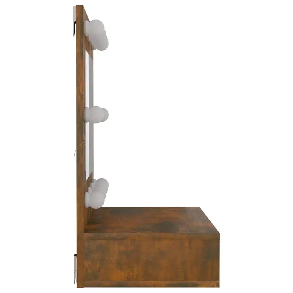 Mirror Cabinet Brown LED Lights Bathroom Vanity Storage Shelf Unit