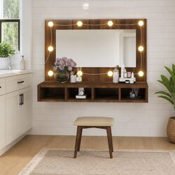 Concise and Functional Brown Oak LED Mirror Cabinet
