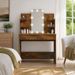 Bedroom Dressing Table with LED Mirror Storage Drawers Vanity Unit Brown