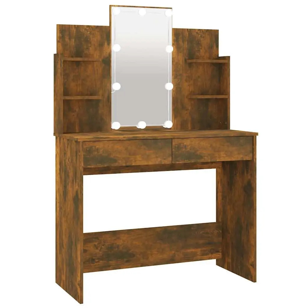 Dressing Table Brown LED Mirror Storage Drawers Vanity Unit 96W x 40D x 142H cm