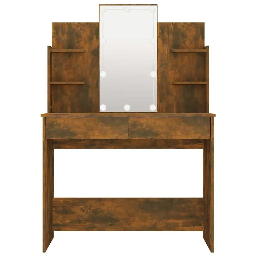 Dressing Table Brown LED Mirror Storage Drawers Vanity Unit 96W x 40D x 142H cm