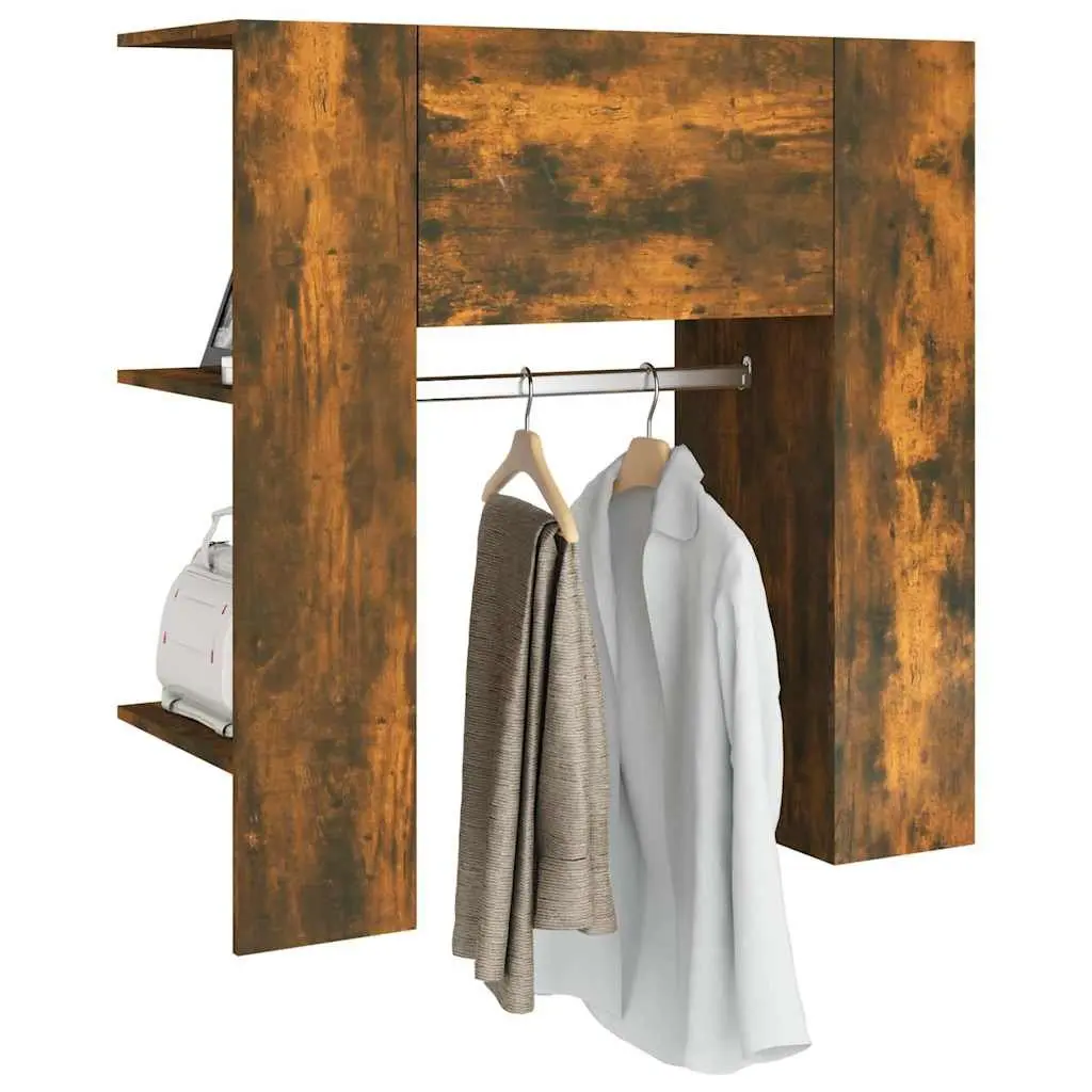 Hallway Cabinet Brown Engineered Wood Storage Unit Shelves Clothes Rail