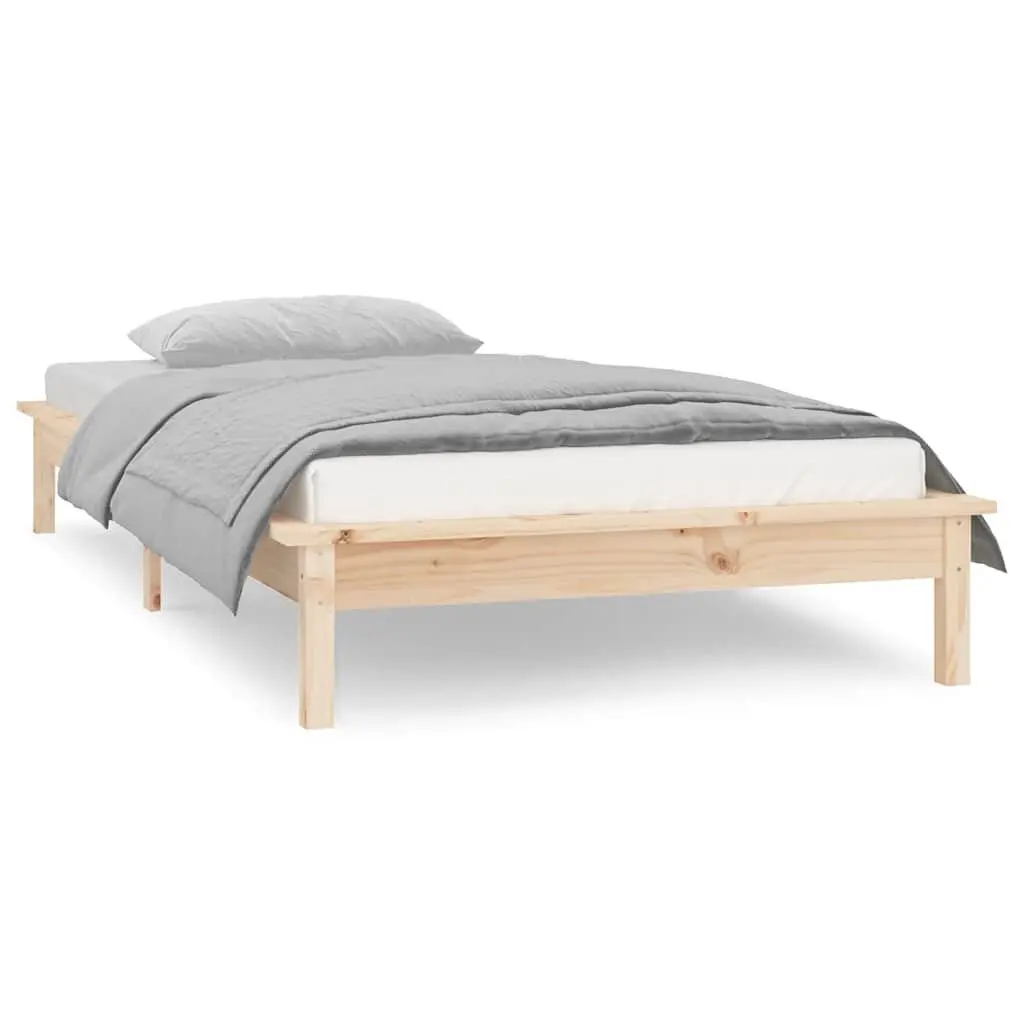 Solid Wood Bed Frame Brown 90x190 cm Slatted Base with LED Lights