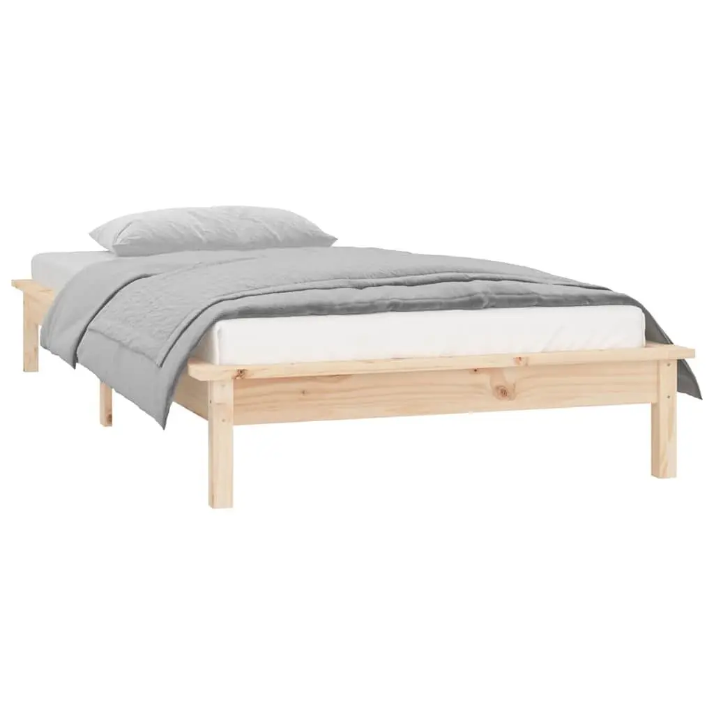 Solid Wood Bed Frame Brown 90x190 cm Slatted Base with LED Lights