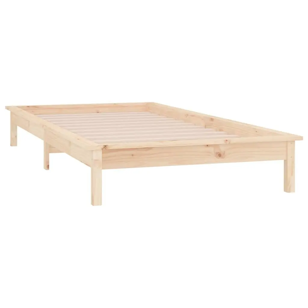 Solid Wood Bed Frame Brown 90x190 cm Slatted Base with LED Lights