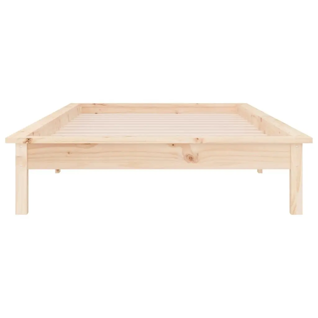Solid Wood Bed Frame Brown 90x190 cm Slatted Base with LED Lights