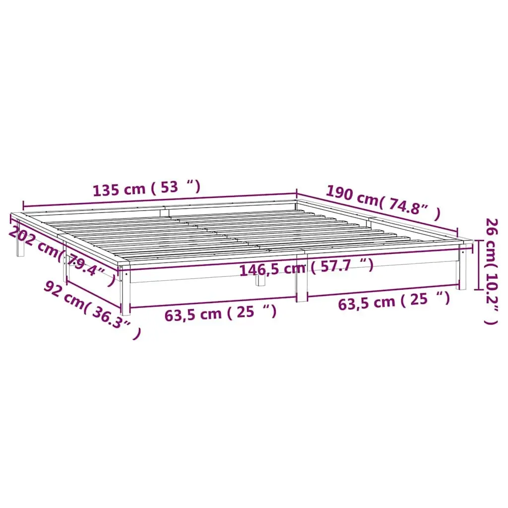 LED Bed Frame Black 135x190 cm Solid Wood Colourful Lights