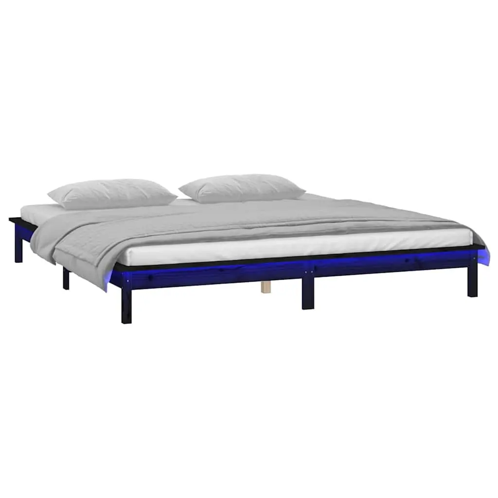 LED Bed Frame Black 135x190 cm Solid Wood Colourful Lights