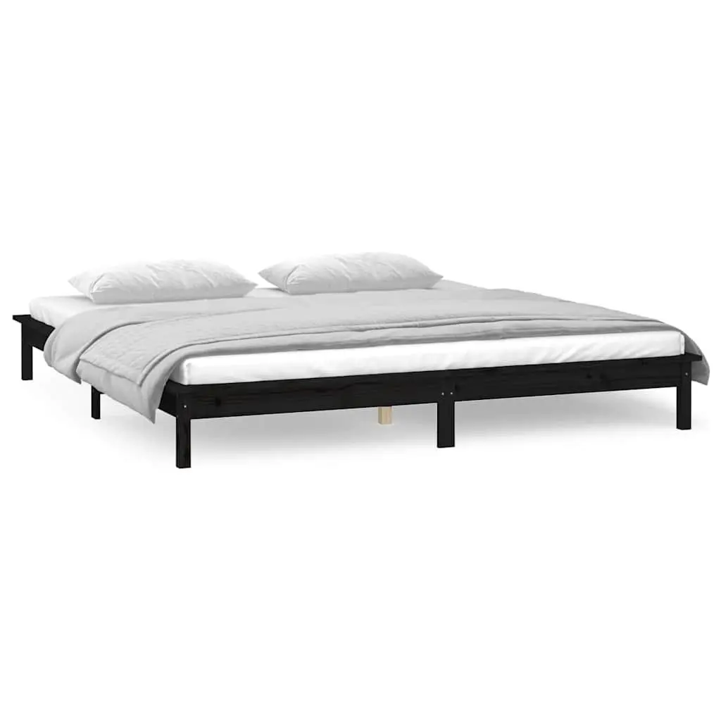 LED Bed Frame Black 135x190 cm Solid Wood Colourful Lights