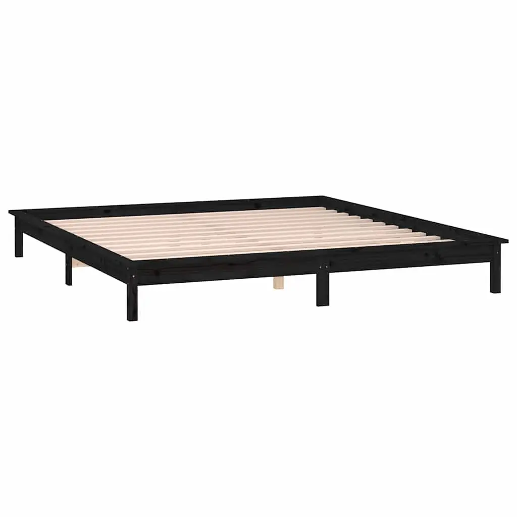 LED Bed Frame Black 135x190 cm Solid Wood Colourful Lights