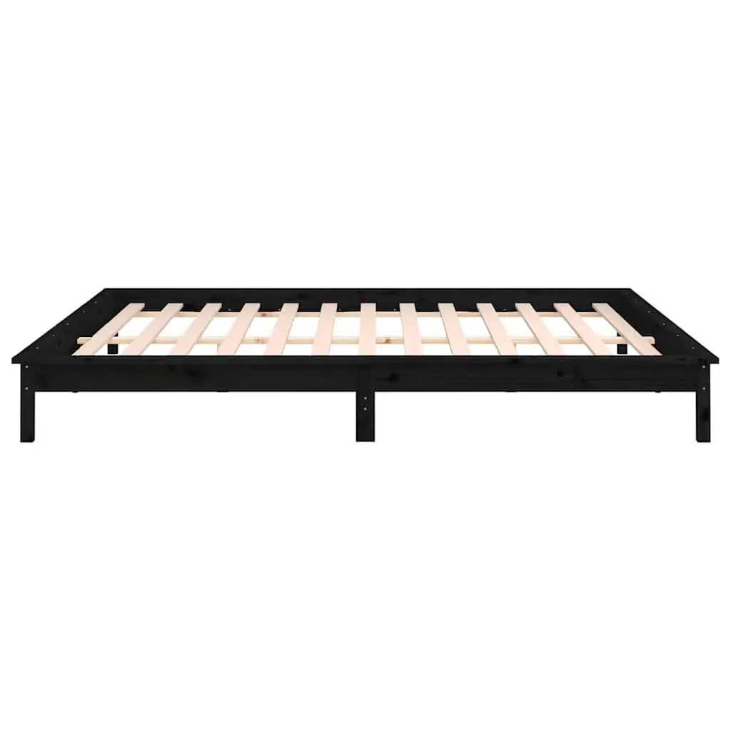 LED Bed Frame Black 135x190 cm Solid Wood Colourful Lights