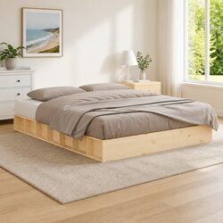 Bed Frame 150x200 cm Solid Pine Wood Slatted Base Brown Bedroom Furniture