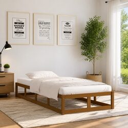 Compact Brown Bed Frame 100x200 cm with Solid Pine