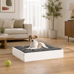 White Wooden Dog Bed 51.5x44x9 cm, Easy Setup