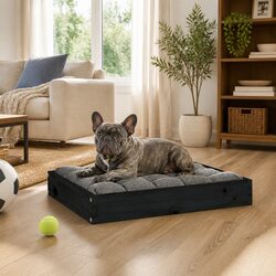 Dog Bed Wooden Frame Black Rectangular Pet Sofa Comfortable Sleeping House