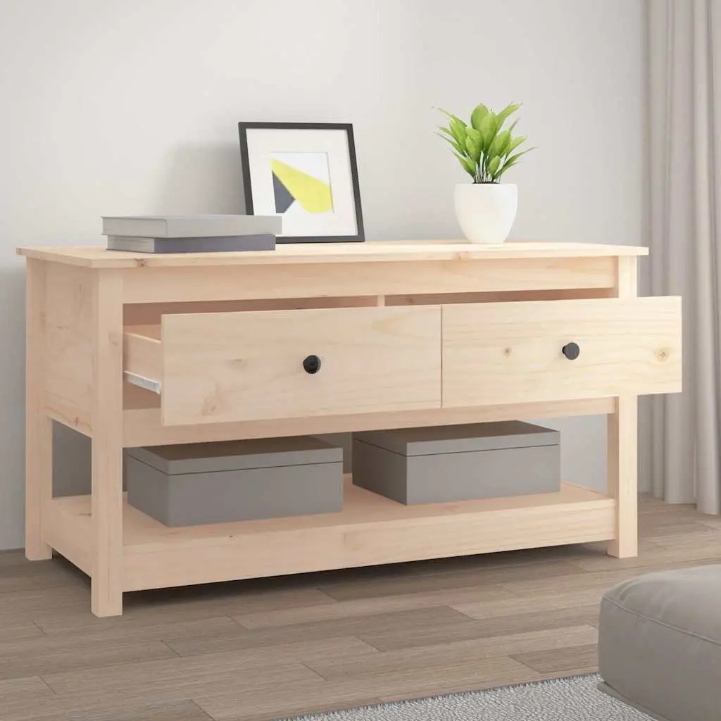 Solid Pine Wood Coffee Table Brown 102x49x55cm with Open Shelf and 2 Storage Drawers