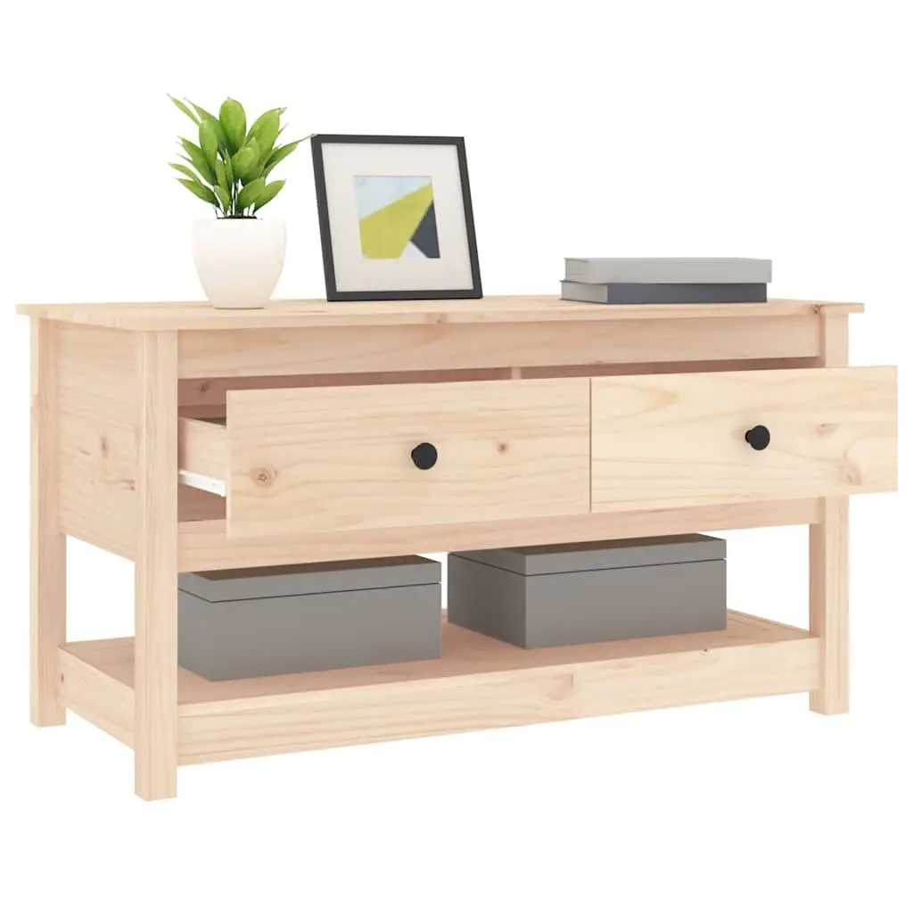 Solid Pine Wood Coffee Table Brown 102x49x55cm with Open Shelf and 2 Storage Drawers