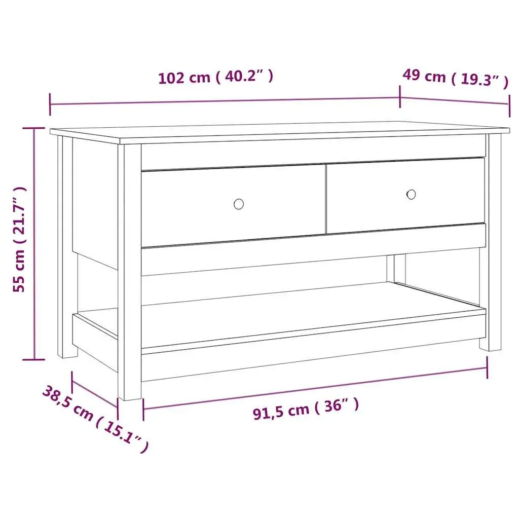 Solid Pine Wood Coffee Table Brown 102x49x55cm with Open Shelf and 2 Storage Drawers