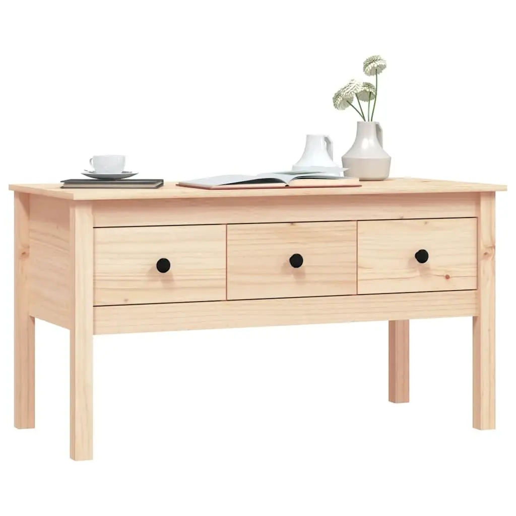Coffee Table Brown 102x49x55cm Solid Pine Wood with 3 Storage Drawers