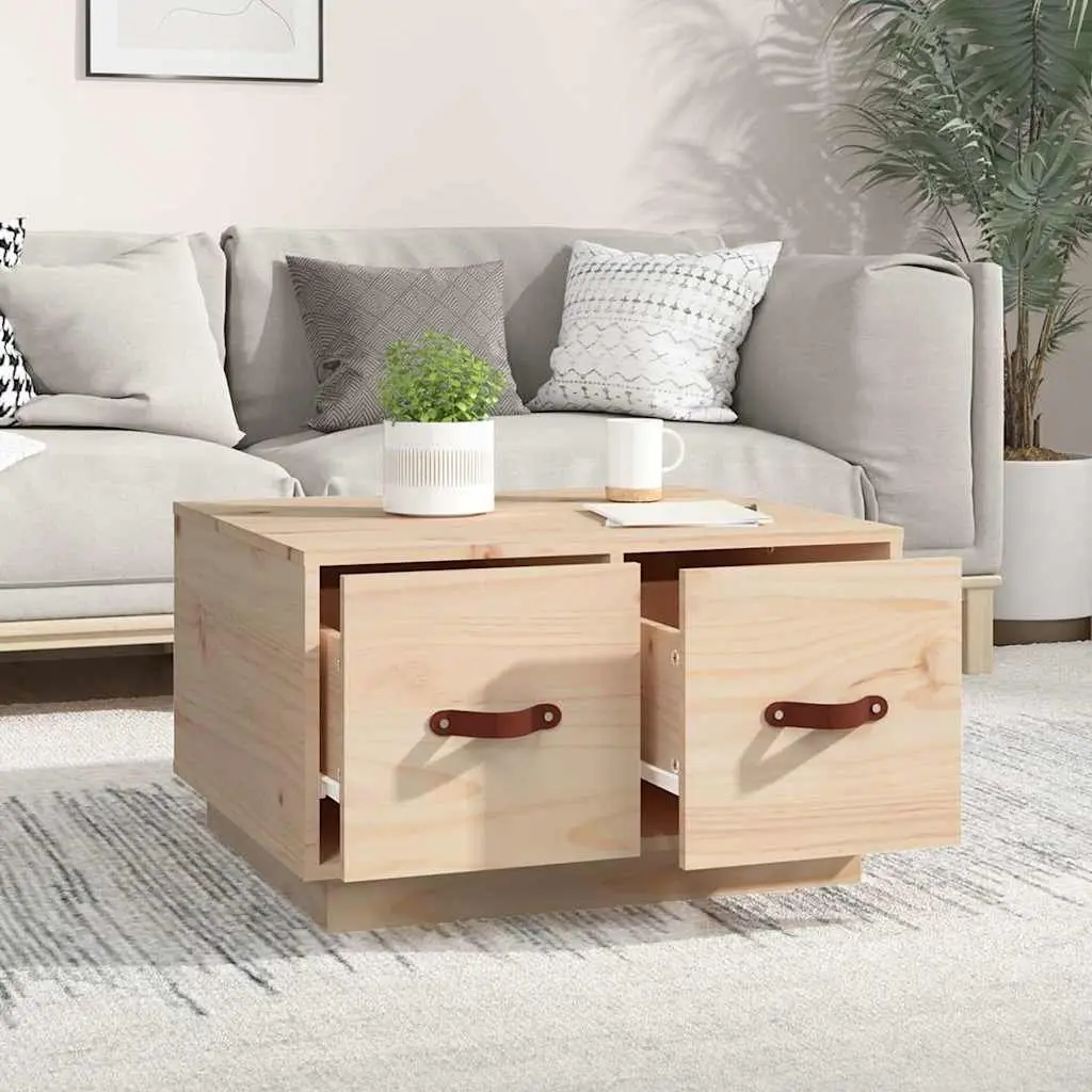 Coffee Table Brown 60x53x35 cm Solid Pine Wood with 2 Storage Drawers