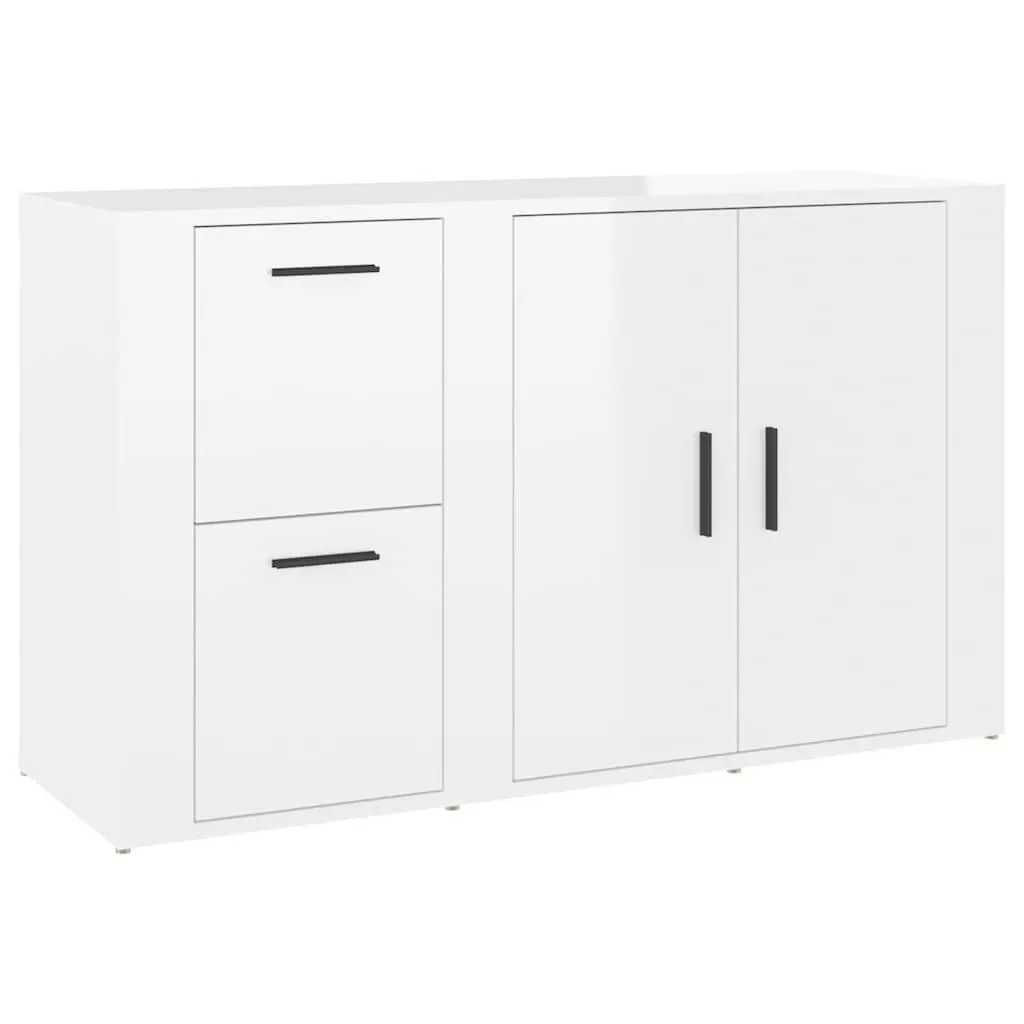 Sideboard High Gloss White Engineered Wood Storage Cabinet 100cm with Smooth Surface