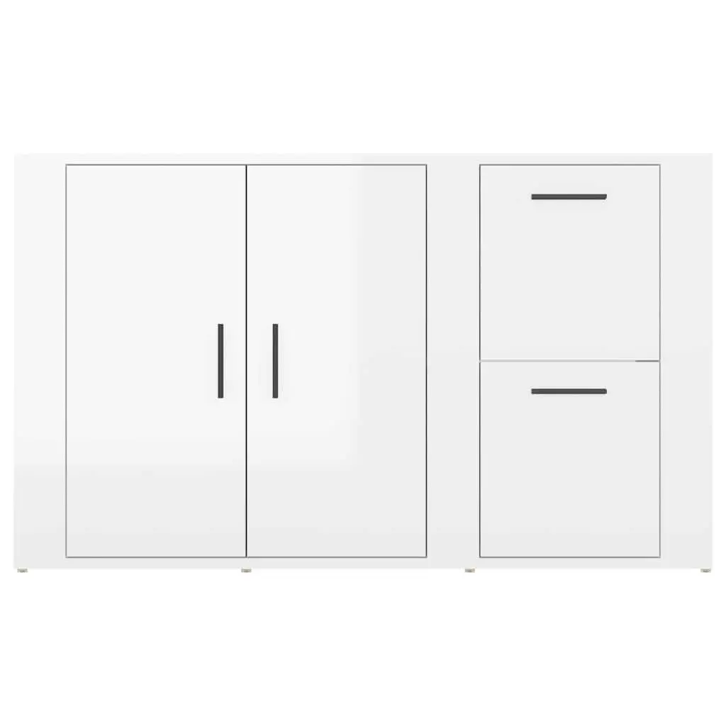 Sideboard High Gloss White Engineered Wood Storage Cabinet 100cm with Smooth Surface