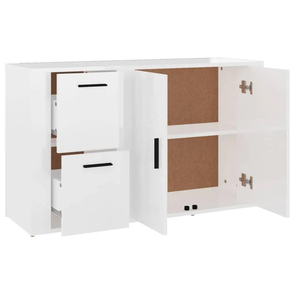 Sideboard High Gloss White Engineered Wood Storage Cabinet 100cm with Smooth Surface