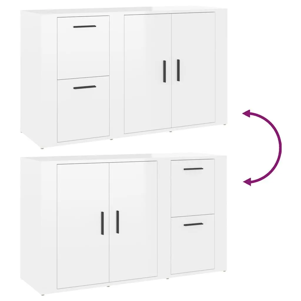 Sideboard High Gloss White Engineered Wood Storage Cabinet 100cm with Smooth Surface