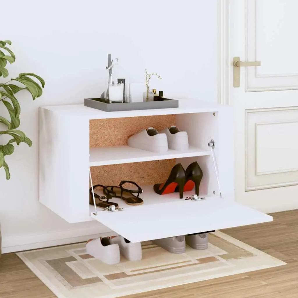 Wall-mounted Shoe Cabinet White 70x35x38 cm Engineered Wood Storage Organiser