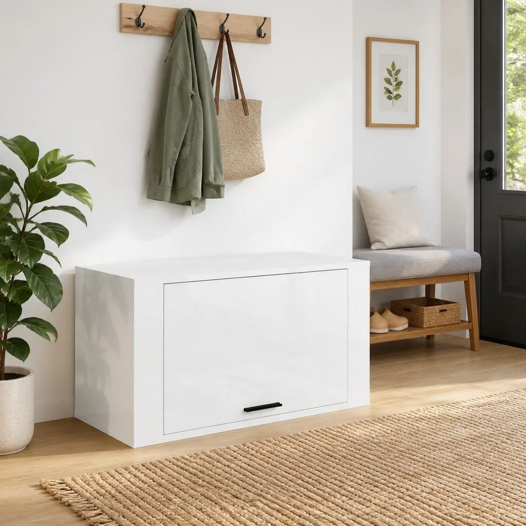 Wall-Mounted Shoe Cabinet White Gloss 70x35x38cm Engineered Wood Storage Organiser
