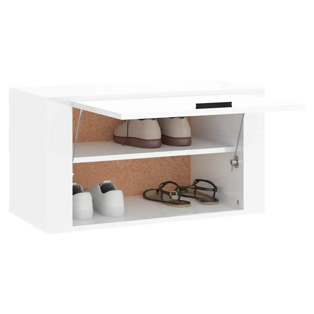 Wall-Mounted Shoe Cabinet White Gloss 70x35x38cm Engineered Wood Storage Organiser