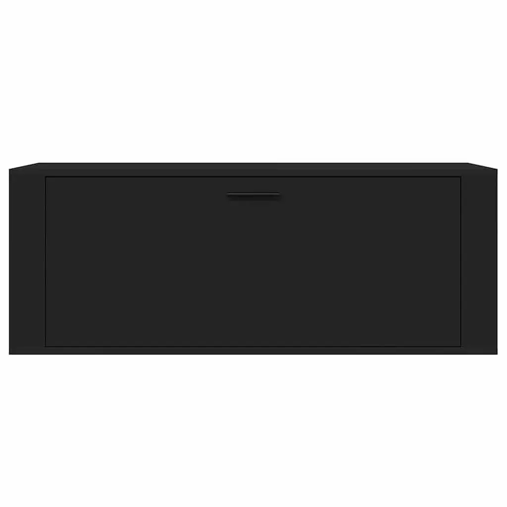 Wall Shoe Cabinet Black Engineered Wood Storage Organiser Drop-Down Door