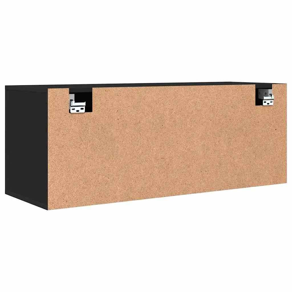 Wall Shoe Cabinet Black Engineered Wood Storage Organiser Drop-Down Door